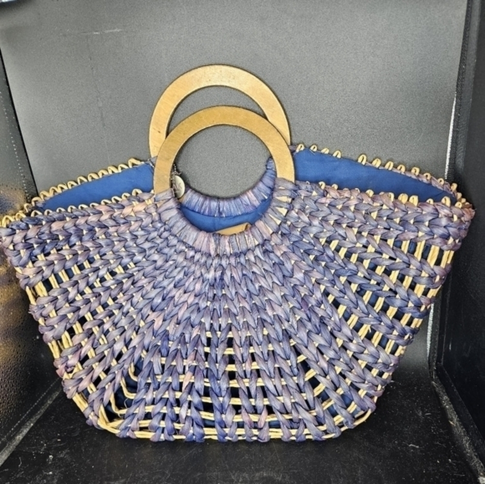 Vintage corn husk denim blue tote by Le‎ Sak